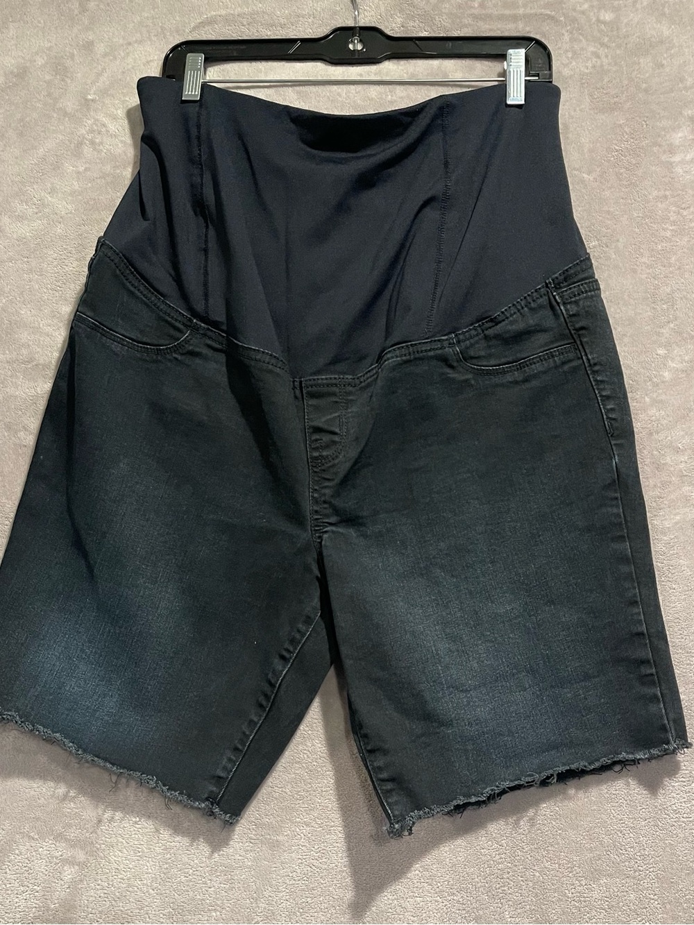 Isabel Maternity Woman Size 16 Denim Overband Denim Bermuda Shorts Dark Wash